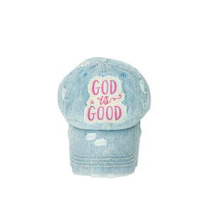 DISTRESSED LIGHT DENIM 'GOD IS GOOD' CAP